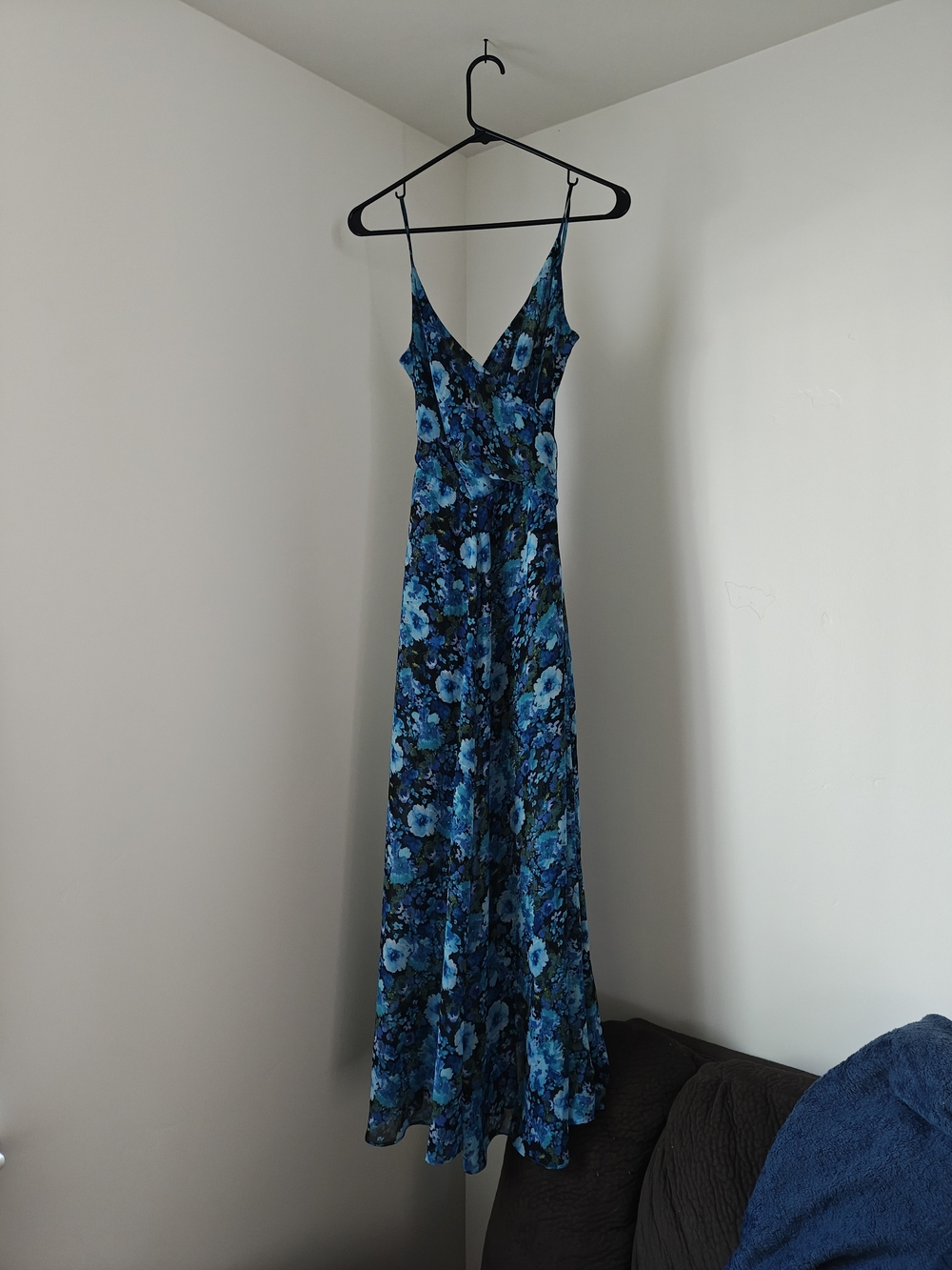 Reformation Blue Floral V-Neck Maxi Slip Dress